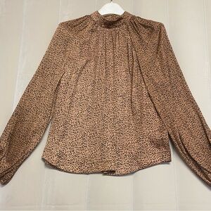 Gap Women’s Blouse Top Small Leopard Animal Print Mock Neck Lightweight NWT